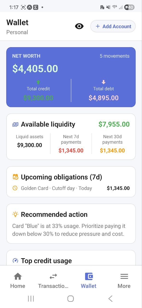 Wallet net worth and liquidity